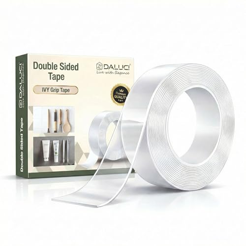 Image of DALUCI Double Sided Tape Heavy Duty for Wall Strong Adhesive Nano Tape Multipurpose Mounting Tape Removable Washable Reusable Transparent Gel Grip (Transparent, 2mm x 3m)
