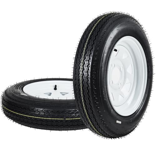 Elementool 5.30-12 Trailer Tire & Wheel Assembly, 6-Ply Load Range C, 82N, 4-Lug 4" PCD, White Spoke Rim, DOT Certified for Boat & Motorcycle Trailers
