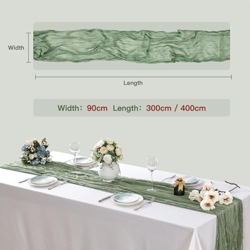 Käsetuch Salbeigrün Boho Tischläufer 90 x 400 cm Seihtuch Hochzeit – Ansicht 3