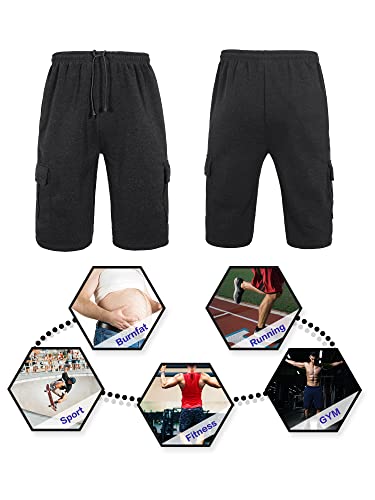 Men's Fleece Cargo Shorts Lightweight Relaxed Fit Elastic Drawstirng Athletic Gym Workout Sweat Shorts With Cargo Pockets(Charcoal,5Xl) #TOP4