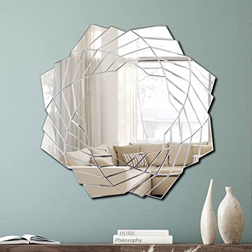Lyldacer Yanliff Decorative Wall Mirror.frameless Asymmetric Decorating Mirror For Wall(28X28X0.79Inches).Silver Beveled Leaf Shape Decor Mirror. #TOP7