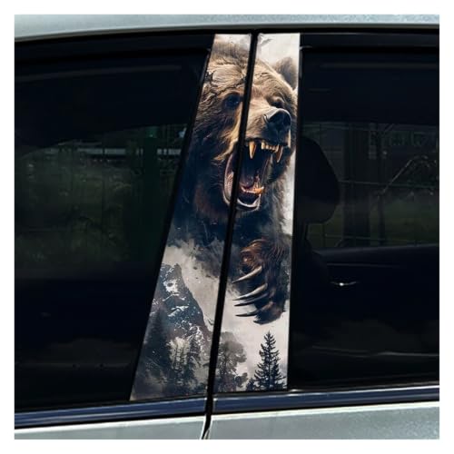 Car Side Decals Ferocious Huge Angry Big Brown Bear Car B-Pillar Sticker Waterproof Center Column Cover Scratches Sunscreen Animal Decal(Style O)