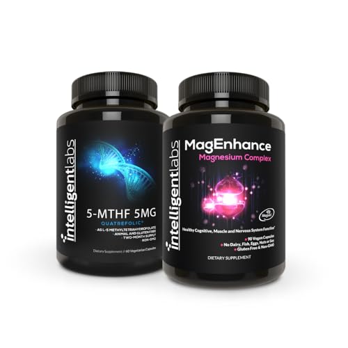 Intelligent Labs 2-in-1 Bundle of MagEnhance Supplement (with Magnesium L-Threonate, Glycinate & Taurate) and 5MG 5-MTHF Methylfolate as Quatrefolic Acid® (MTHFR Supplement for Methylation Support)
