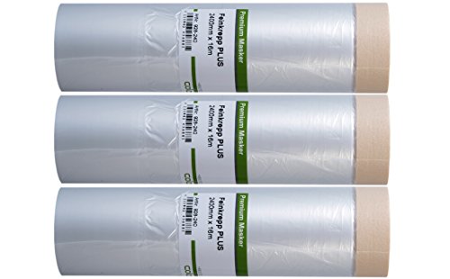 3 x Colorus Malerkrepp Masker Tape PLUS |Abdeckfolie mit Klebeband 240 cm x 16 m | Malerband mit Malerfolie | Klebebandfolie für Innen | Abdeckfolie mit Klebestreifen | UV-beständig 7 Tage