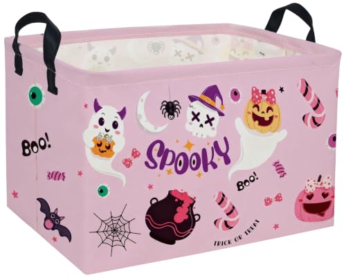 Image of Rectangle Kids Baskets Halloween Basket Pink Storage Bin Fish Box for Room Decor Gift Basket(Pink halloween)