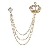 Rhinestone Crown Long Chain Brooch.Gold Silver Tassel Brooch Pins,Retro Crystal Suit Pins Collar Coat Pin for Men's Accessories Pin Husband Gifts (Gold)