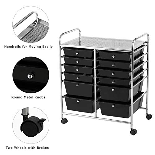 Image of LDAILY 12 Drawer Rolling Storage Cart, Craft Cart Organizer on Wheels w /Metal Frame, Large Capacity & Smooth Drawer, Rolling Cart w /Drawers for Classroom, Office