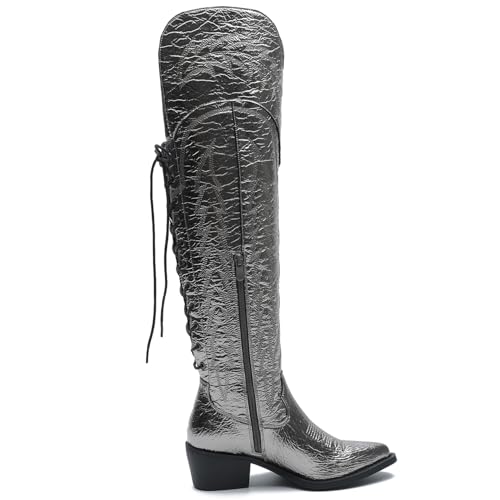Image of GLOBALWIN Women's Cowboy Western Fashion Over The Knee Thigh High Cowgirl Boots Low Heel