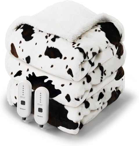 blunique - cobija eléctrica con doble control para cama King con 5 niveles de calor y 10 horas de apagado automático, acogedora manta Sherpa de forro polar, lavable, calefacción rápida, 90 x 100