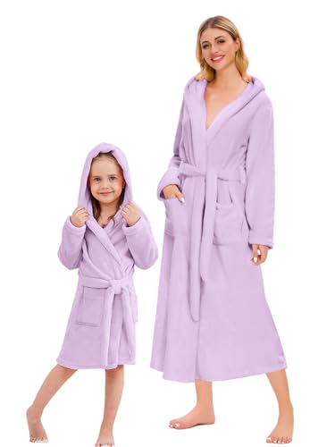 Image of Umeyda Girls & Women Fleece Hooded Robes, Soft Fuzzy Bathrobe Warm Plush Fluffy Bath Robe for Kids Womens
