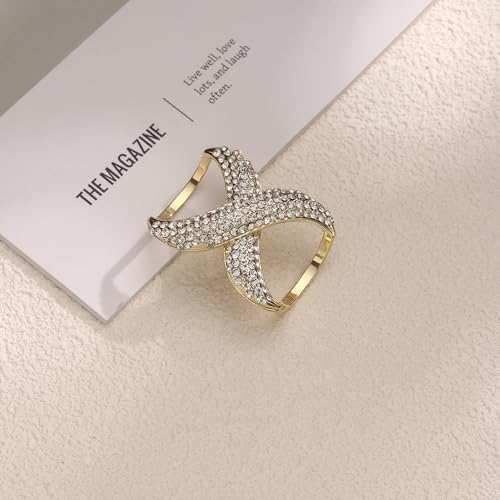 Image of Rhinestone Infinity Silk Scarf Ring Brooch for Women Fashion Crystal X Chain Shawl Scarves Buckle Clip Brooches Dainty Dress Accessories Wedding Birthday Jewelry Gift