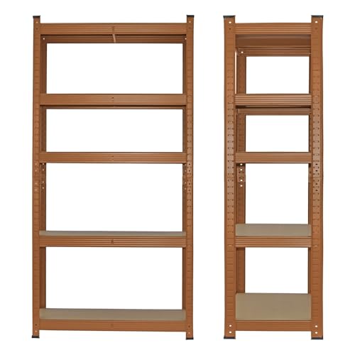 Brigros - Set Metallregale 150 x 75 x 30 cm, Gesamtbelastung 875 kg, 5 MDF-Einlegeböden, Tragkraft pro Regalboden 175 kg, platzsparendes Regal für Garage, Werkstatt, Keller, Lager (Ziegelstein)