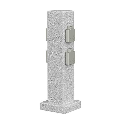 ledscom.de Garten Steckdosensäule POCK für außen, IP44, 4-fach, grau (Stein-Optik), eckig, 40 cm