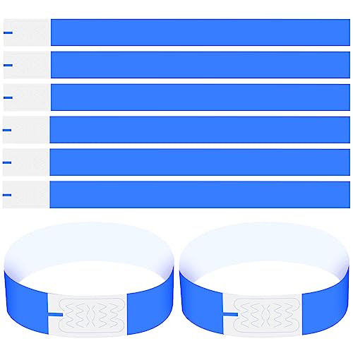 100 Piezas Pulseras Identificativas para Eventos, Impermeable Pulseras de Papel con Cierre Adhesivo, Pulseras de Entrada para Seguridad y Control Clubes Fiestas, 25 x 2 cm (Azul)