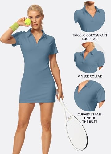 Image of Hiverlay Golf Dresses for Women with Shorts and Pockets, V-Neck Short Sleeve Tennis Dress, Workout Athletic Dresses