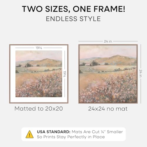 Image of Homeforia 24x24 Picture Frame Mocha, High End Metal 24 x 24 Large Square Poster Frame Matted to 20 x 20 in Photo, 24by24 Thin Mocha Frames with Mat 20x20 inch Print, Tempered Glass, Wall Kit, Set of 1