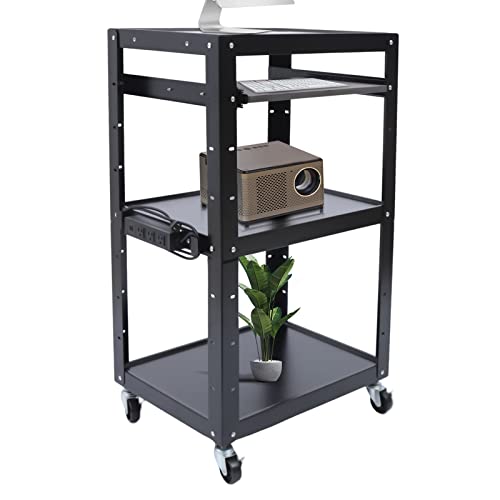 Av Cart On Wheels,Height Adjustable Top Shelf And Pullout Keyboard Tray,Rolling Standing Desk Stand Up Desk,Heavy Duty Mobile Workstation Tray For Offices And Schools 24X18X42In #TOP2