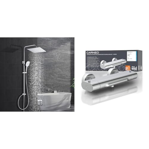 Görbach Edelstahl Duschsystem Duschset ohne Armatur Regendusche Überkopfbrauseset & EISL Badewannenarmatur CARNEO, Mischbatterie mit Thermostatregulierung