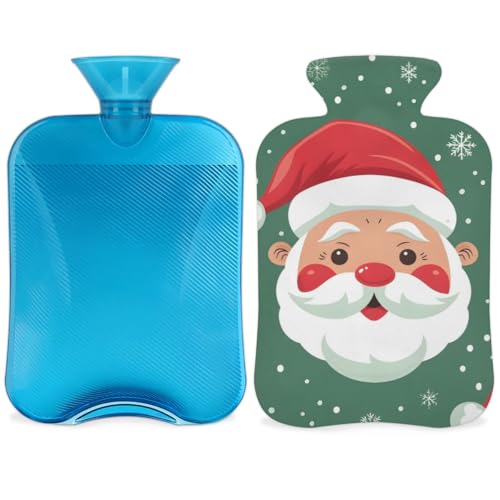 Hot Water Bottle with Soft Cover,2L Abstract Santa Claus Hot Water Bag for Hot and Cold Compress, Hand Feet Warmer, Christmas Santa Claus Rubber Hot Cold Water Bottle Halloween Christmas Decorations
