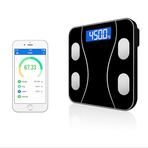 Báscula Digital Inteligente con Bluetooth - Análisis Corporal, App Compatible con iOS y Android, 180 Kg, Vidrio templado