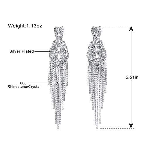 Mecresh Bridal Silver Large Long Rhinestone Tassel Dangle Earrings 2022 Fashion Jewelry #TOP2