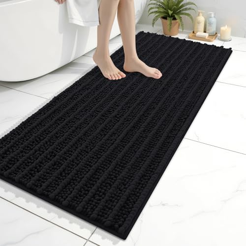 Image of Arotive Luxury Bathroom Runner Rugs 47x20, Extra Soft Thick Absorbent Shaggy Chenille Bath Rugs, Machine Wash Dry, Bath Mats for Bathroom Floor, Tub and Shower, Home Decor Accessories, Black