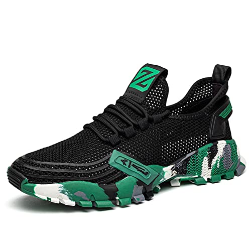 Men's Sneakers Outdoor Sports Running Casual Shoes Breathable Lightweight Traning Jogging Non-Slip Gym Sneakers (Green-001, Numeric_10)