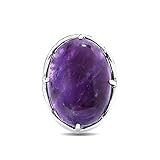 Natural Stone Rose Quartz Agate Amethyst Turquoise Adjustable Finger Rings Semi Precious Oval Shaped Gemstone Anniversary (Amethyst)