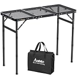 Anbte Folding Camping Table, Aluminum Camping Table Adjustable Height Max 70 cm Picnic Table with Mesh Desktop, Lightweight, Portable Handle For Outdoor Cooking BBQ Picnic, 88 cm x 40 cm, Black