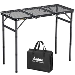 Anbte Campingtisch Grilltisch 88x40cm Metallgitter Tischplatte mit 3 Verstellbare Höhe 26/48/70cm Aluminium Rahmen Klapptisch 3-Fach Tragbar Picknicktisch für BBQ Garten Party Balkon (Schwarz)