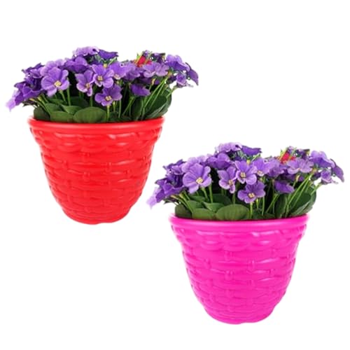 Image of Go Hooked Plastic Planter Pots Set of 2 | Multicolor Flower Pots Perfect for Home, Office & Garden Decor | Amaze Small Pot 8 Inch for Indoor & Outdoor Plants | Durable, Lightweight & Modern Design