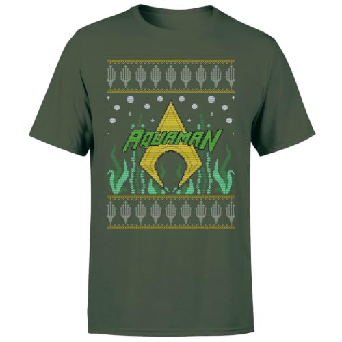 Image of Official DC Aquaman Adults Christmas T-Shirt - Forest Green - XL