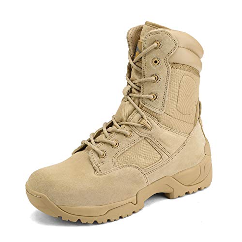 NORTIV 8 Mens Military Tactical Work Boots Hiking Side Zip Leather Outdoor Motorcycle Combat Boots Response 6.5 Sand