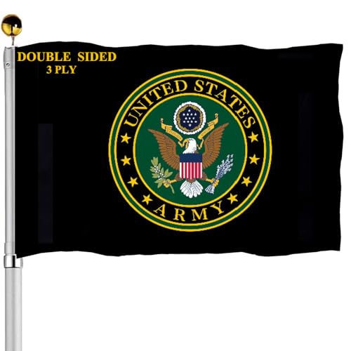 US Army Crest Emblem Flags 3x5 Outdoor Double Sided- Army Green Crest Military Flag 3 Ply Heavy Duty with 2 Brass Grommets for Outside Oudoor