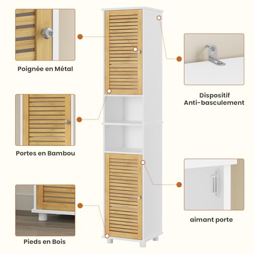 Colonne SDB Bambou 190 cm 2 portes persiennes FORABAMB