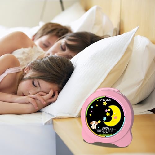 Sinoviwe Kids Alarm Clock Sun & Moon LED Display with Day & Date OK to Wake Clock with Night Light for Kids Children's Sleep Trainer Gift for Boy and Girls (Pink) - image 9