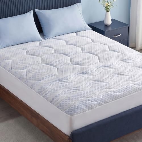 Madison Park 3-Zone Breathable Knit Quilted Mattress Pad, Light Blue, Queen by Madison Park - Used condition - US$39.04