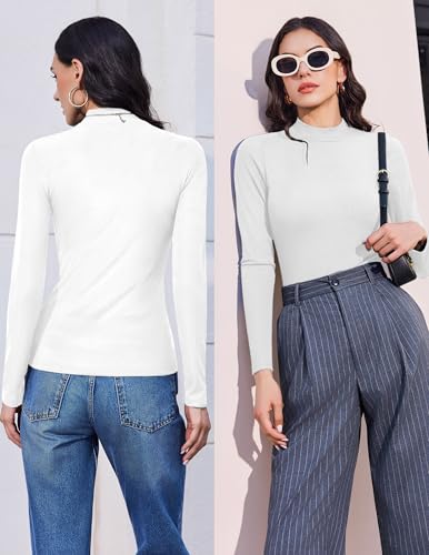 Ekouaer Mock Turtle Necks Tops for Women Long Sleeve Ribbed Shirts Thermal Slim Fit Lightweight Undershirts S-XXL4