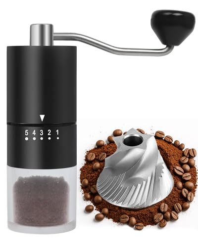 Stainless Steel Burr Manual Coffee Grinder For Drip,French Press,5 Adjustable Settings,Hand Maker with Built-In Burr,For Home Use and Camping (Stainless Steel burr-Black)