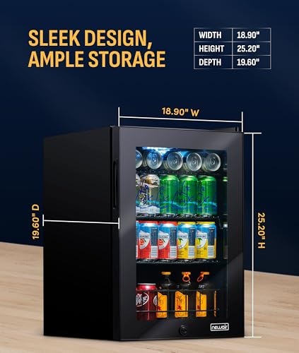 Image of NewAir 90 Can Beverage Refrigerator | Freestanding Small Mini Fridge for Bedroom, Home Bar or Office | Adjustable Shelves, Quiet Cooling & Locking Door | Black