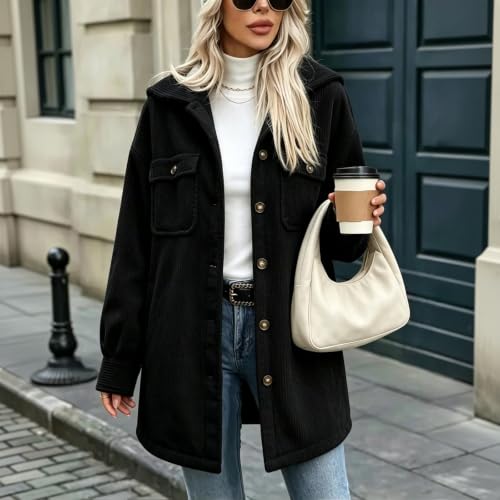 Womens Corduroy Jacket Shacket Button Down Shirts Long Sleeve Barn Coat - image 2