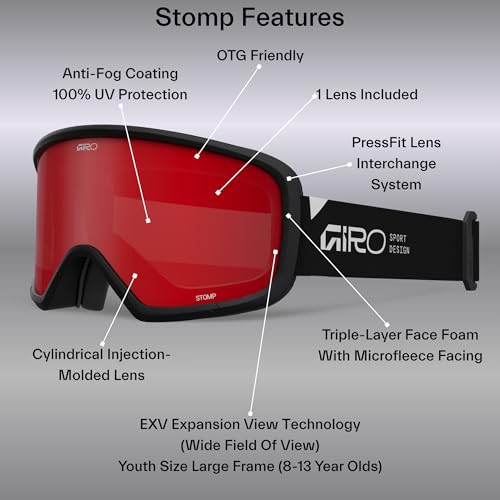 Giro Stomp Kids Ski Goggles - Snowboard Goggles for Youth, Boys & Girls - Black Rush - Amber Rose by Giro - Image 3