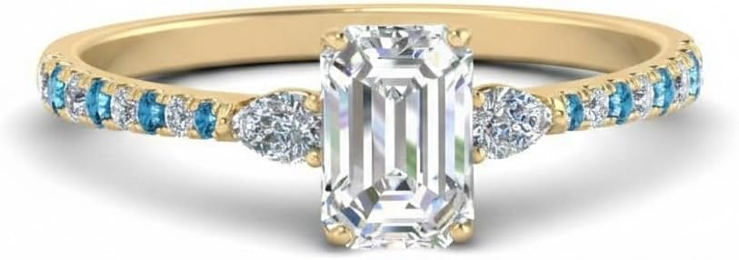 Choose Your Gemstone Pear 3 Stone Cathedral Diamond CZ Ring Yellow Gold Plated Emerald Shape Petite Engagement Rings Minimal Modern Design Birthday Gift Wedding Gift US Size 4 to 12