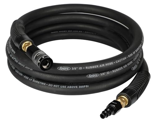 Keepro Rubber Air Hose Durable Air Compressor Hose 3/8 Inch ID By 10 Feet Long with Swivel Universal Aluminium Quick Coupler and Plug 300 PSI Maximum Pressure Black