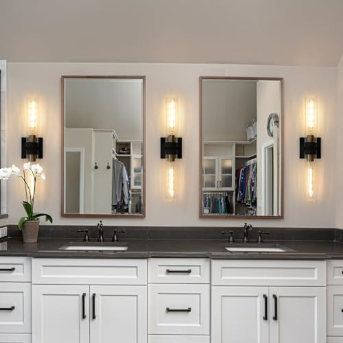 Mecgirn Bathroom Vanity Light Over Mirror Beside Mirror, 2 Light Black and Gold Wall sconces with Glass Shades, Modern Wall Mount Lighting by Mecgirn - Image 3
