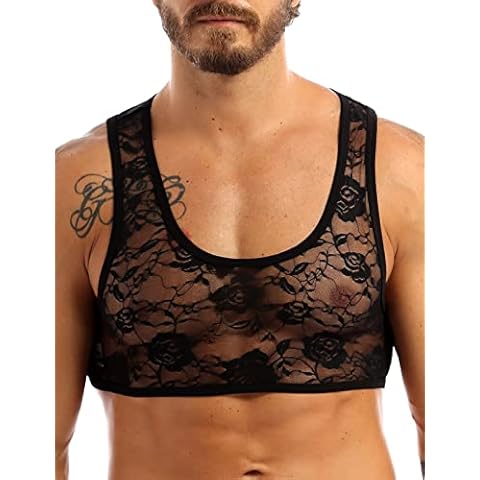 Choomomo Men's Floral Lace Mesh Tank Top Cover
