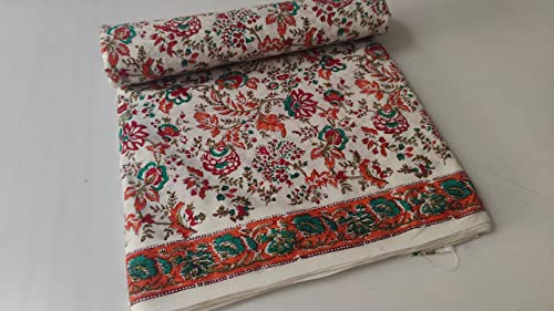 Image of Fashionmart Floral Printed Cotton Fabric Cloth Hand Block Print Fabric Women Material Running Jaipuri Hand Block Printed Women Dress Material Kurtis Natural 44 inch Inches Width 2.5 Meter (Pattern 10)