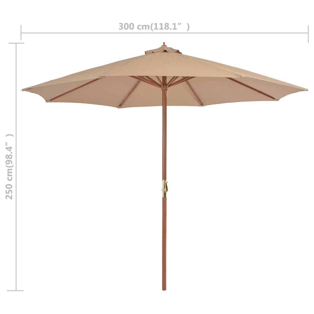 Generisch Parasol przeciwsłoneczny z drewnianym masztem, 300 cm, kolor taupe, odporny na działanie promieni UV i światłoodporny na działanie światła, z poliestru, średnica masztu 48 mm, 8 żeber, otwór
