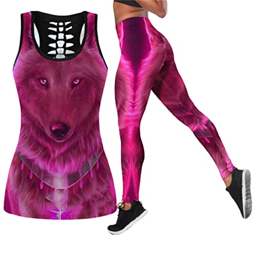 Débardeur imprimé 3D avec loup creux style moderne taille M couleur rose