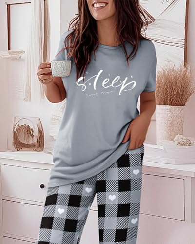 Image of CHICME Womens Pajamas Sets 2 Piece Short Sleeve Lounge Set Printed Loose Pants Pj Sets Loungewear Set